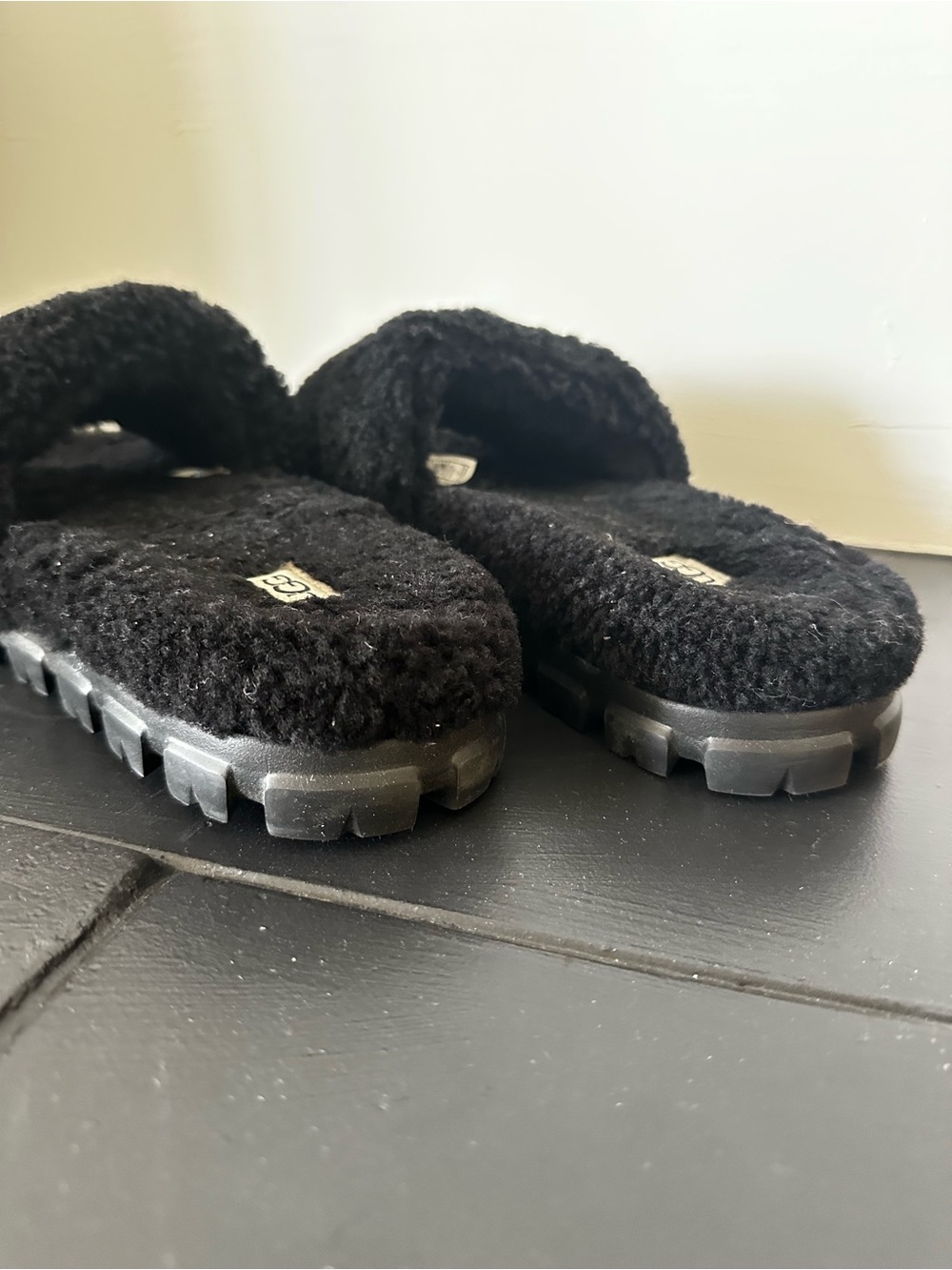 UGG Black Fuzzy Slide Slippers **Never worn - Picture 2 of 4